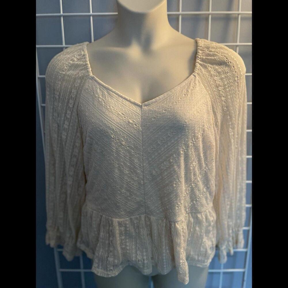 LC LAUREN CONRAD Cream Lace Boho Top Sz XL NWT $48